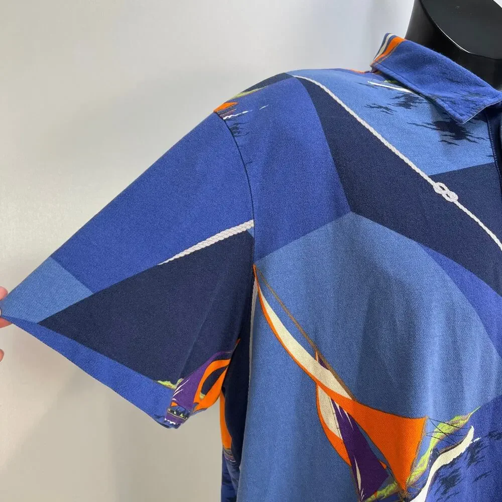 Vintage Polo Ralph Lauren Printed Polo Shirt Blue Abstract Sailing Motif Cotton